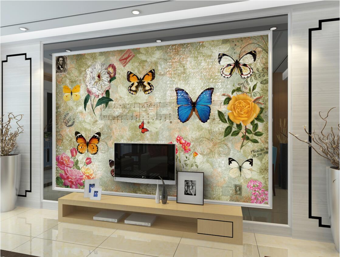 

3d wallpaper custom photo American Vintage Idyllic Flower Butterfly Restaurant Bar murals wallpaper for walls 3 d wall-papers 3d on a wall, Picture shows
