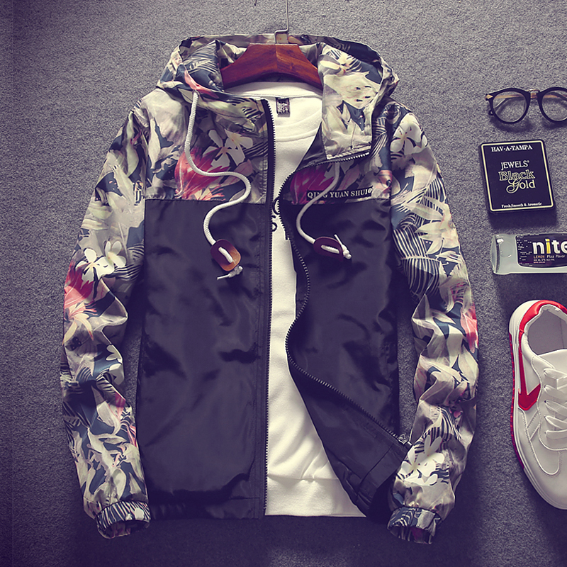 Drop Shipping 2018 Floral Bomber Jacket Men Hip Hop Slim Fit Flowers Pilot Bomber Jacket Coat Men's Hooded Jackets Plus Size 4XL D18100803