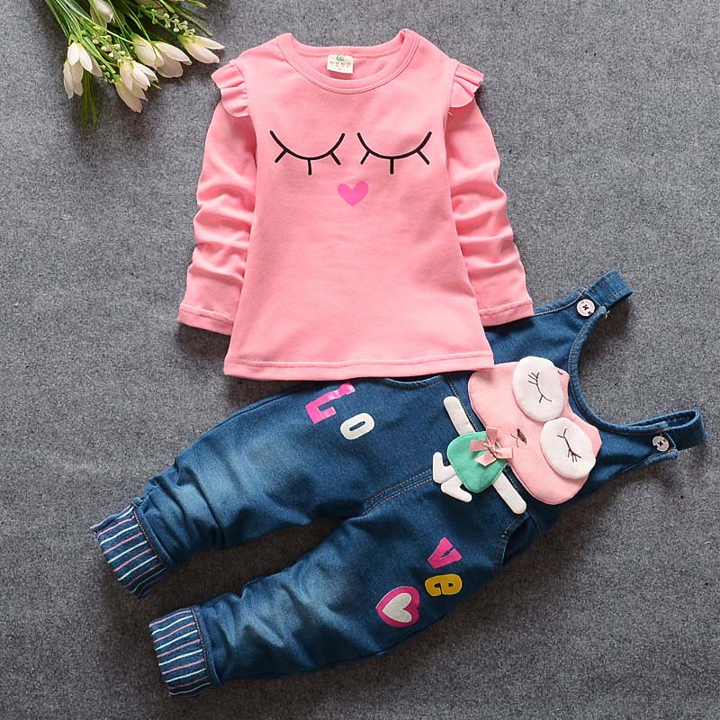 

Spring Autumn Baby Girls Clothing Sets Cartoon Kids Girl Tops Blouse+Overalls Pants Clothes Set for Children Girls Tracksuit Outfits, Pink