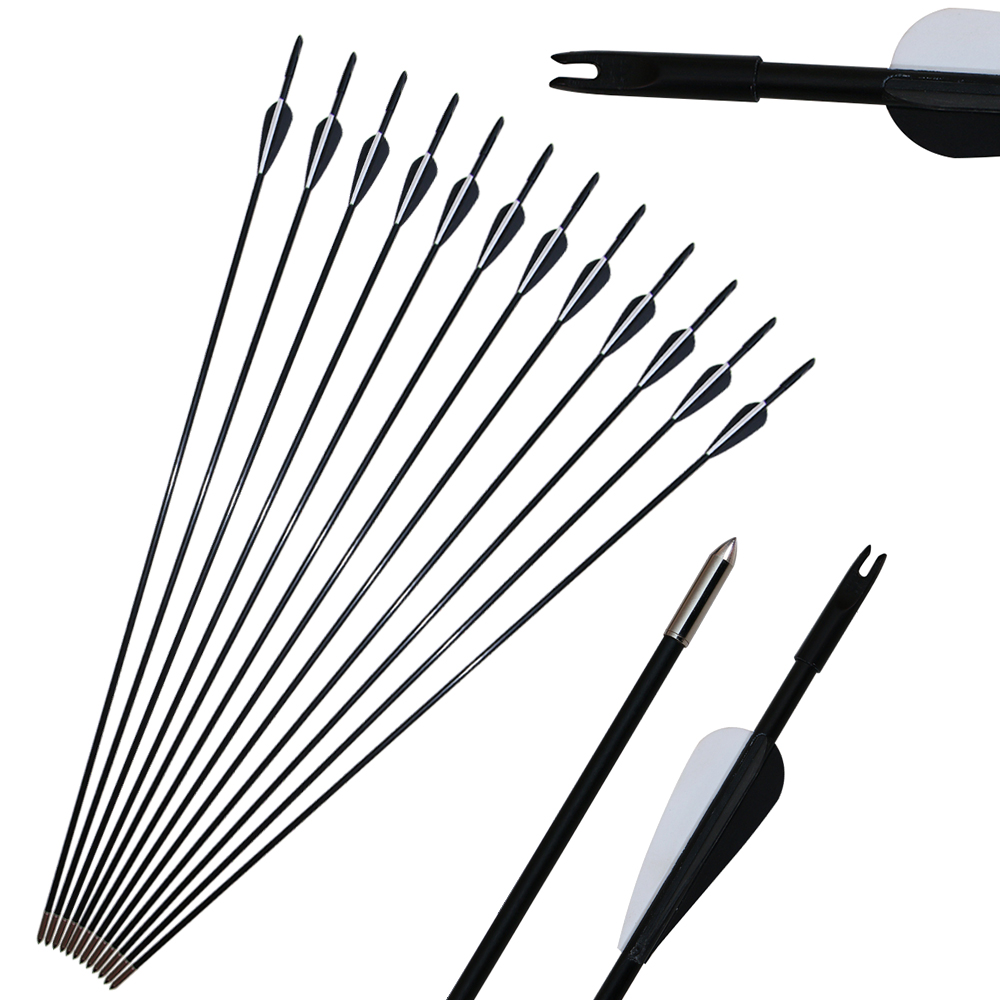 

Archery Spine 750 6mm 31'' Fiberglass Arrows Nocks Fixed Point Tip Shooting Hunting Target for Recurve Compound Bow Practice