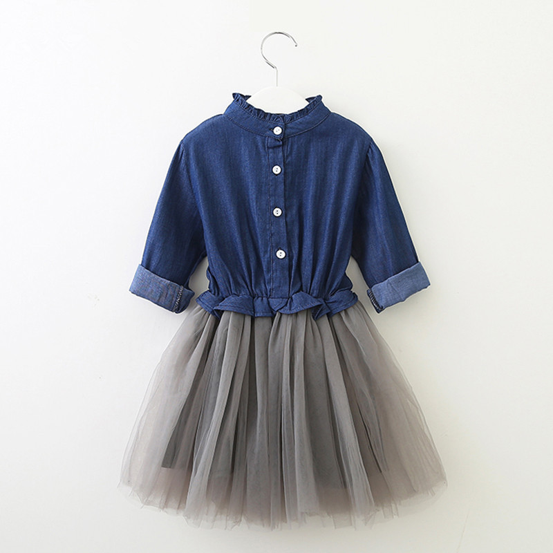 

Fashion Cute Girls Casual Dress Kids Girls Denim Dress Long Sleeve Princess Tutu Dress Cowboy Clothes, Prussian blue