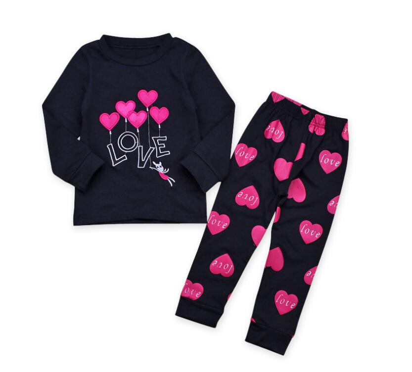 

Girl Black Love Print Long Sleeve T-shirt + Long Pant Suit Baby Girl Spring Leisure Wear Set Kids Clothing Children Clothes CNU 009