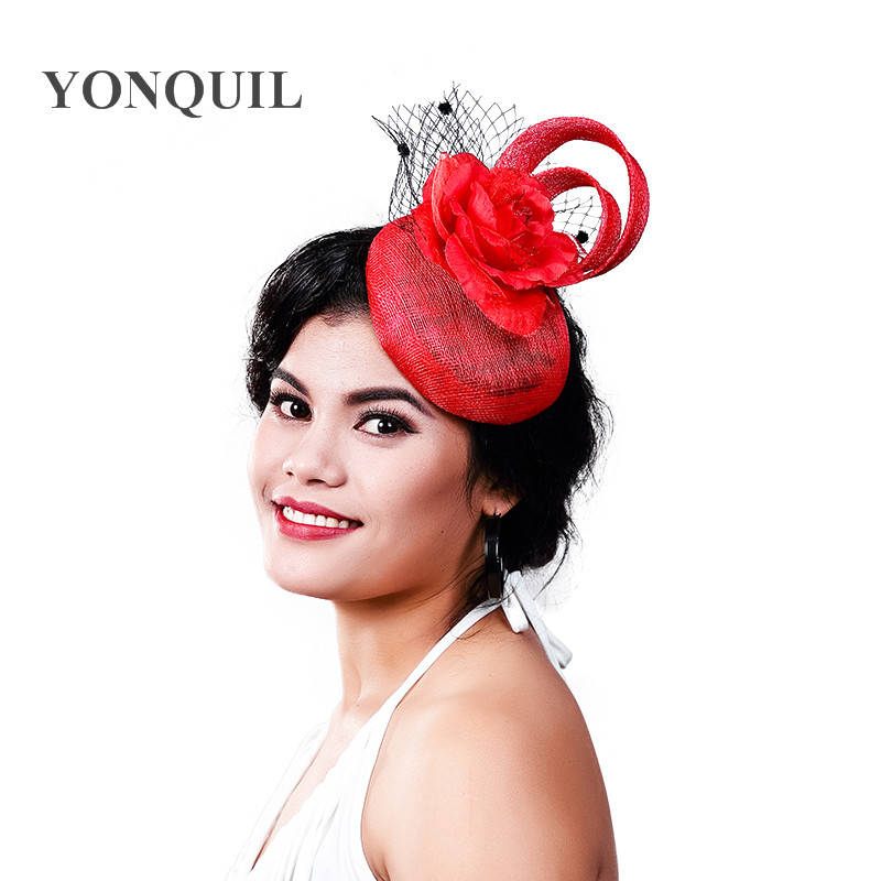 

elegant Ladies Occasion,Cocktai,Event,Race fascinator,women linen red hats,wedding/party hair accessory, Sinamay Fascinators headwearMD16027