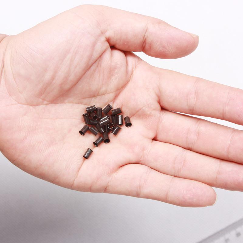 

1000pcs 3.4*3.0* 6mm 3.5mm flare Euro Lock copper tubes Micro Rings links beads for stick I tip hair extensions 3# dark brown, Black