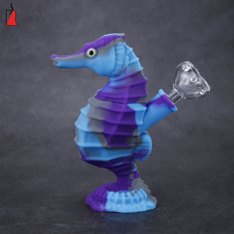 

New arrival silicone hand pipe Seahorse shape glass bong Eco-Friendly oil smoking pipes match glass bowl free shipping