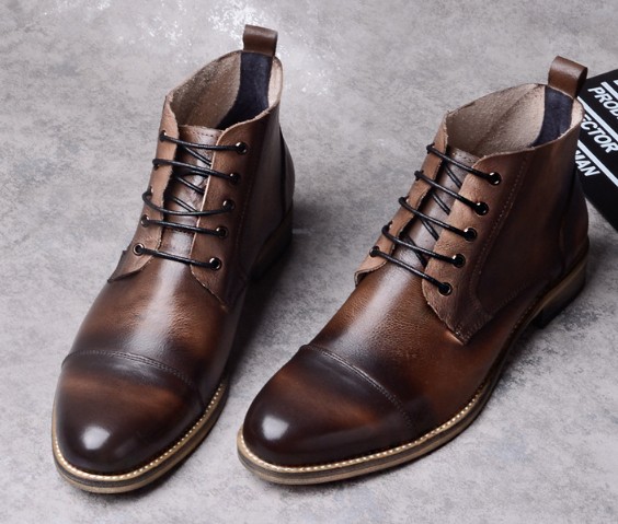 

Top quality Martin shoes Men Winter warm Leather ankle boots smooth cowhide outside pigskin inner Large sizes available slip-on shoes, Black
