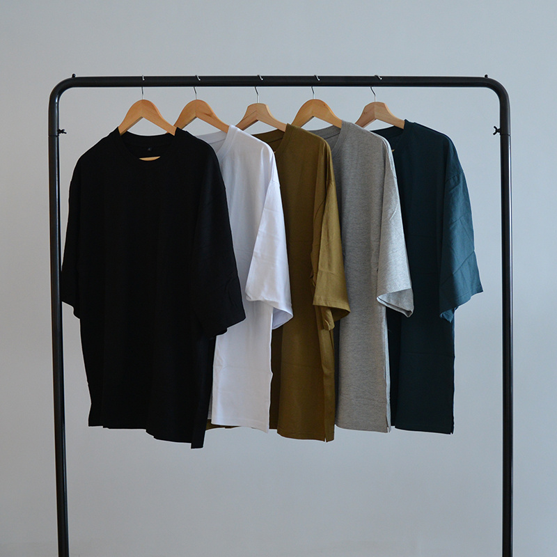 

Street wear 5 Solid colors Oversized Loose Down Shoulder Half Sleeve O-neck Cotton Blend Men Casual T Shirts / Men Tee Size M, Dark green
