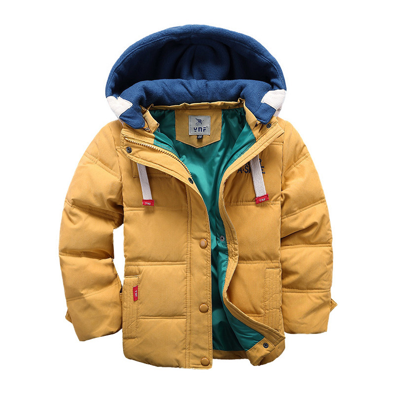 

children Down & Parkas 4-10T winter kids outerwear boys casual warm hooded jacket for boys solid boys warm coats, Yellow