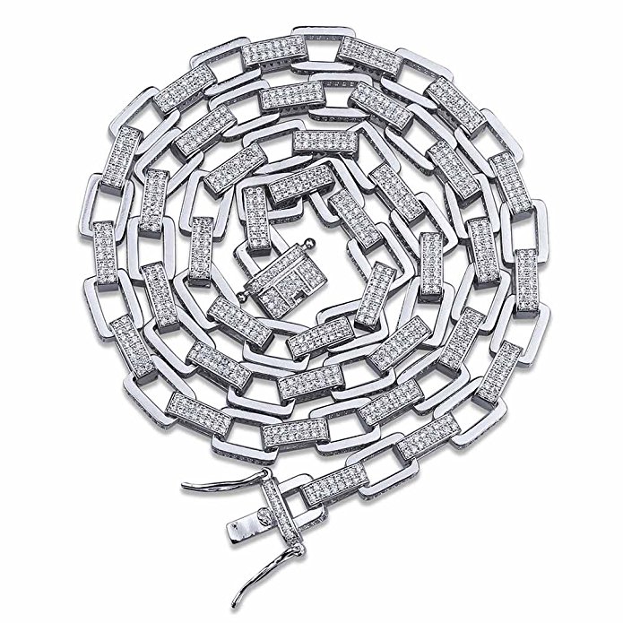 

Mens 14K Gold Silver Color Plated Iced Out CZ Square Anchor Bling Chain Link Necklace Hip Hop Rich Jewelry