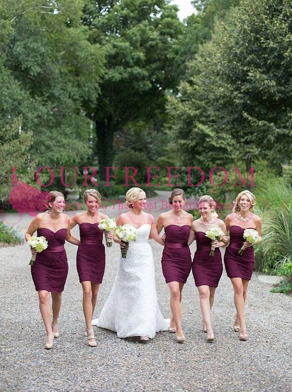 

2019 Modest Cheap Sweetheart Bridesmaid Dresses Sheath Chiffon Short Mini Wedding Guest Gown For Beach Garden Wear Custom Made