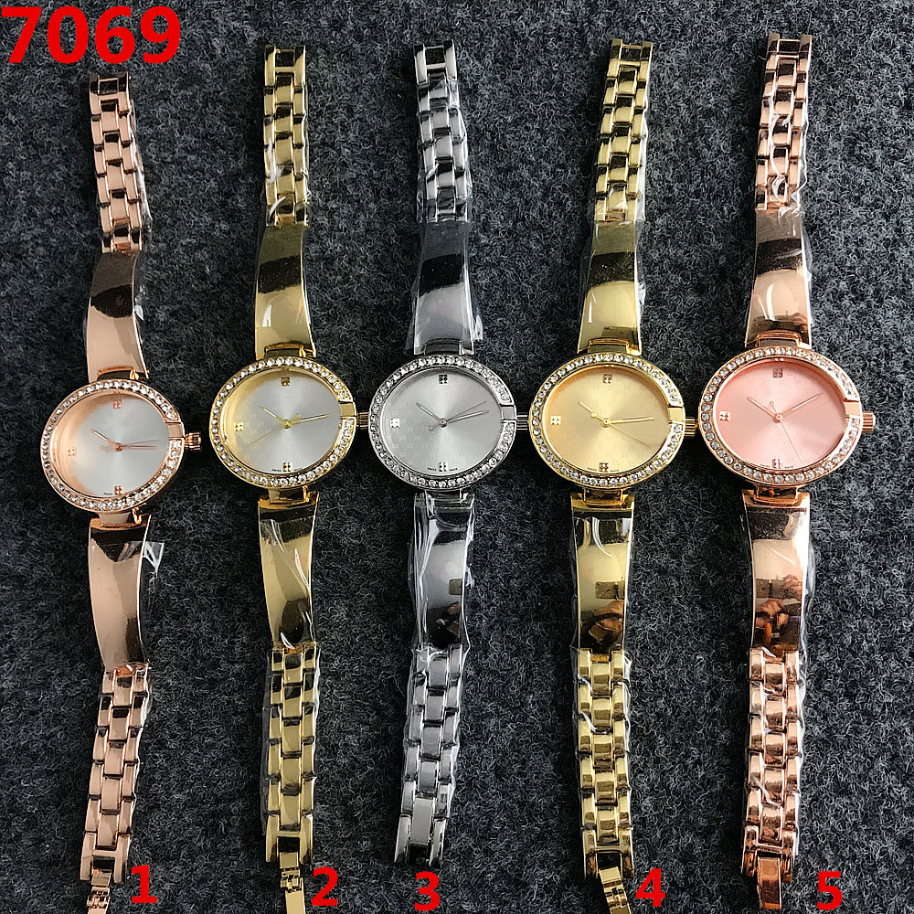 

Brand quartz wrist Watch for Women Girl crystal style dial metal steel band Watches G34, Slivery;brown