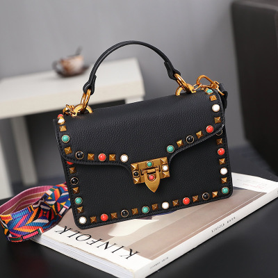 

High Straps Shoulder Crossbody Rivet Colorful Handbags Black Bag Messenger New Color Handbag Wide Small Bags Quality Ivtdb, Red;black