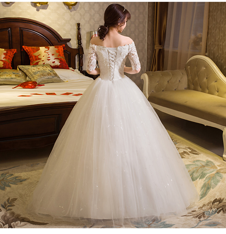 

Free Shipping 2017 Plus Size Boat Neck Lace Half Sleeves Lace Bling Wedding Dresses Bride Ball Gowns Vestidos De Novia, White