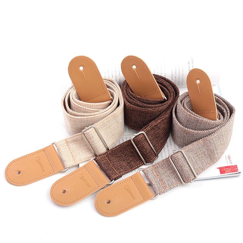 Sangle de guitare réglable en coton et lin, longueur 80 à 140cm, largeur 5CM, avec tête en cuir PU, 3 couleurs en option, livraison gratuite