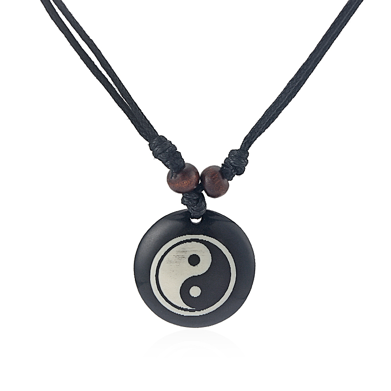 

12pcs Black Faux Yak Bone Resin Yin Ying Yang Charms Pendant Necklace Adjustable, Silver