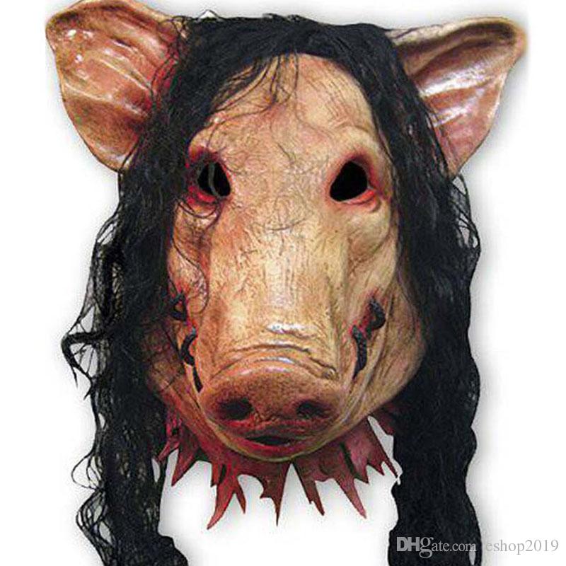 

Scary Pig Mask with Long Black Hair Full Head Halloween Party Mask Cospaly Animal Latex Masquerade Fancy Dress Carnival Mask