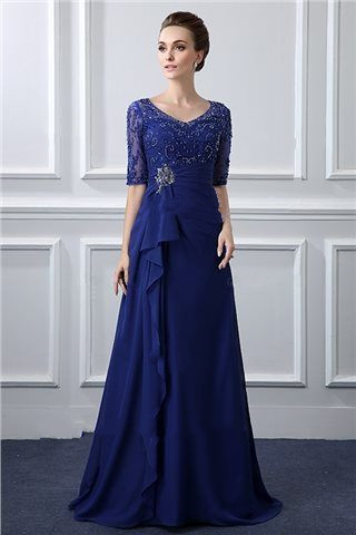 

Royal Blue Mother Of The Bride Dresses With Sheer Sleeves Beaded Madre De Los Vestidos De Novia Formal Gowns Evening Wear