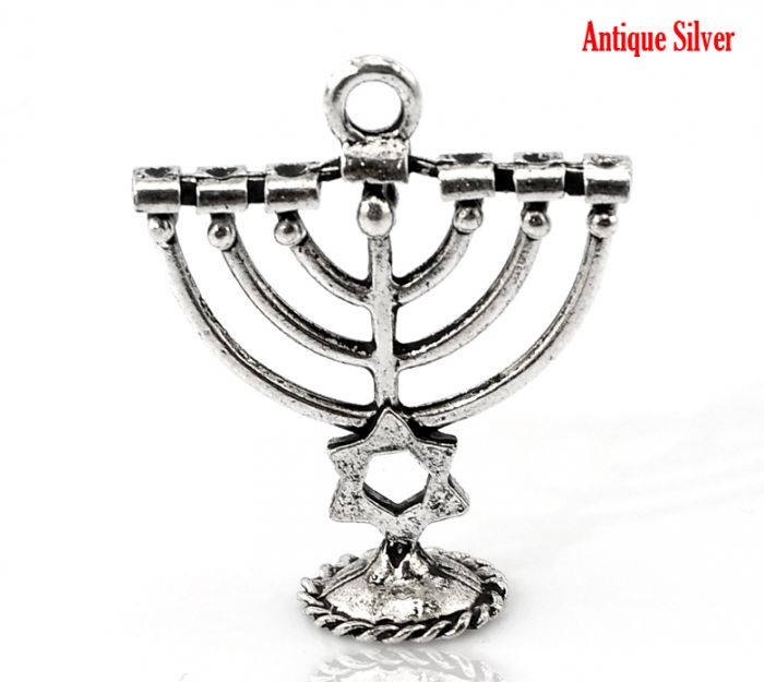 

DoreenBeads Retail 10PCs Antique Silver Candle Menorah Charm Pendants 27x24mm(1 1/8"x1")
