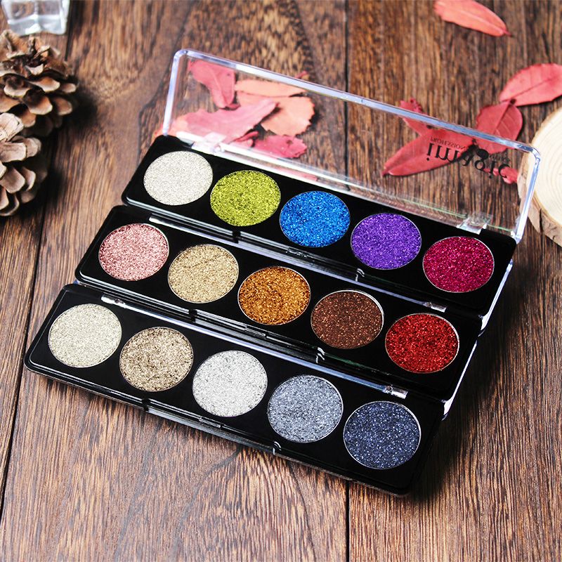 

IMAGIC Glitters Eyeshadow Cosmetic Pressed Eyeshadow Diamond Rainbow Make Up Pressed Glitters Eye shadow Palette 5 Color, 5 colors in one palette