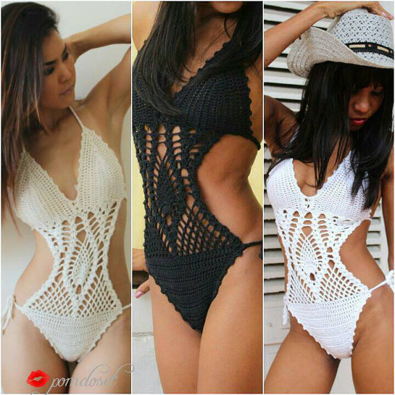 

Handmade Crochet monokini , crochet one piece swimsuit Push-up bikini swimsuit - Crochet Sexy Bikini set Bathing suit Custom color, Beige