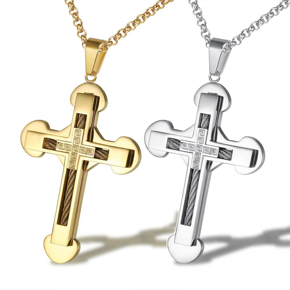 

Creative Men Steel Wire Cross Pendant Necklace Personality Juses Crucifix Christianity titanium steel Necklace