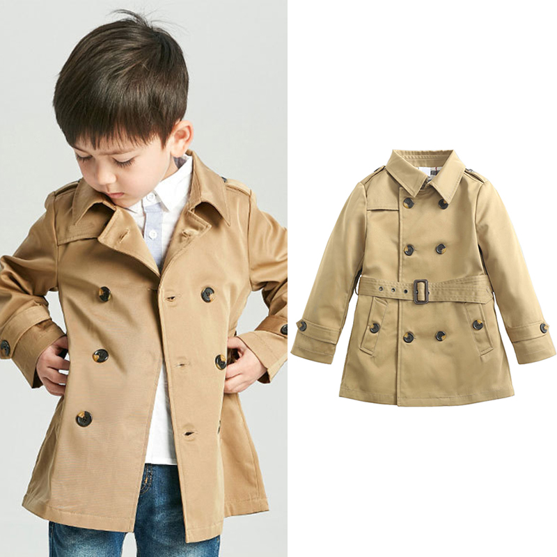Baby Vintage Tench Coat Boy Girl Clothes Windproof Jacket British Double Breasted Windbreaker Turn-down Collar Button Belt Kids