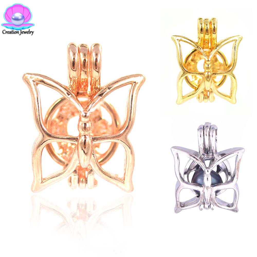

Fashion fat butterfly love wish akoya oyster pearls cages silver rose gold new pendants birthday party children women best gifts