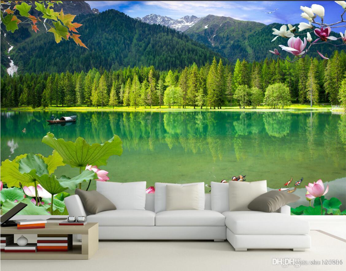 

3d wallpaper custom photo Beautiful landscape lake lotus tv background wall Home decor 3d wall murals wallpaper for walls 3 d living room, Non-woven fabric