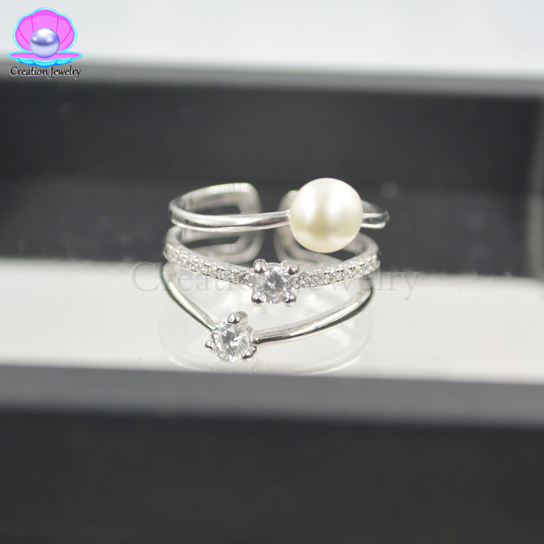 NEW design 2018 S 925 sterling silver pearls rings adjustable for women wear-image-415309646