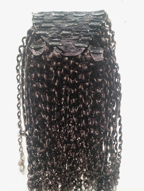 New Arrive Curl Human Virgin Brazilian Hair Weft Clip In Human Hair Extensions Unprocessed Natural Black Color With Lace Cloth Full Head-image-407922949