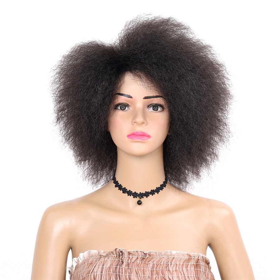 

Fashion 6 inch Kinky Curly short Afro Wigs 6inch nature black Synthetic Wig For Women 90g, #2