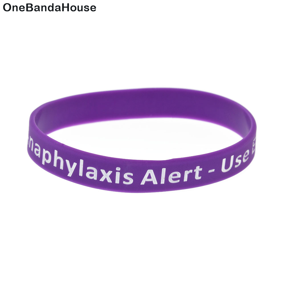 

100PCS Anaphylaxis Alert Silicone Rubber Bracelet Ink Filled Logo A Message to Carry In Case Emergency