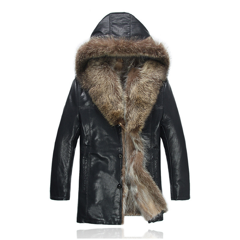 

Mens Fur Coat Leather Jackets Hooded Natural Raccoon Fur Shearling Overcoat Snow Outwear Windbreaker Waterproof Larger Size 5XL High Quality, 1861 brown