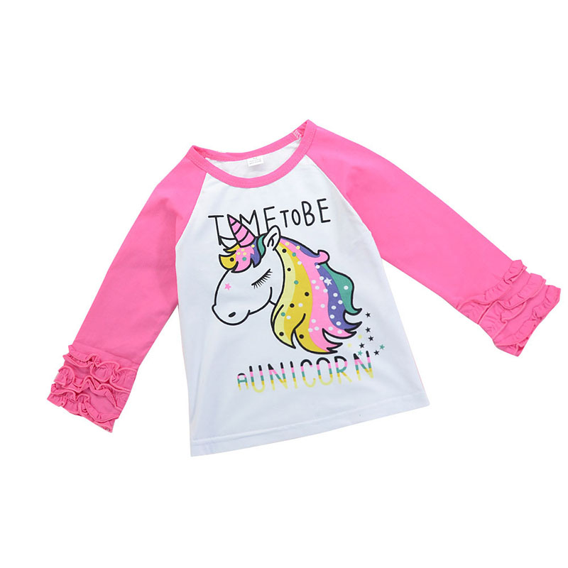 2-6T Short Sleeve Dabbing Cat Shirts for Kids Ruffled Blouse Clothes with Falbala