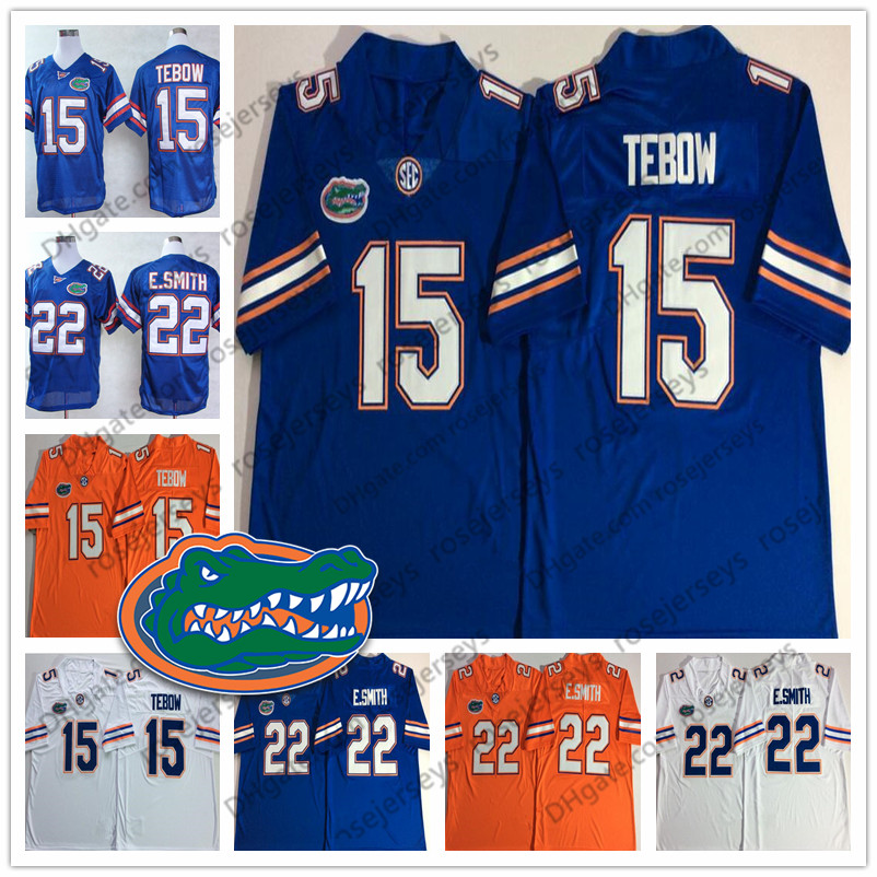 

2019 Florida Gators #15 Tim Tebow 22 Emmitt Smith Royal Blue White Orange NCAA Vintage Retro College Football New Brand Jump Men' Jersey, 15 tim tebow new blue