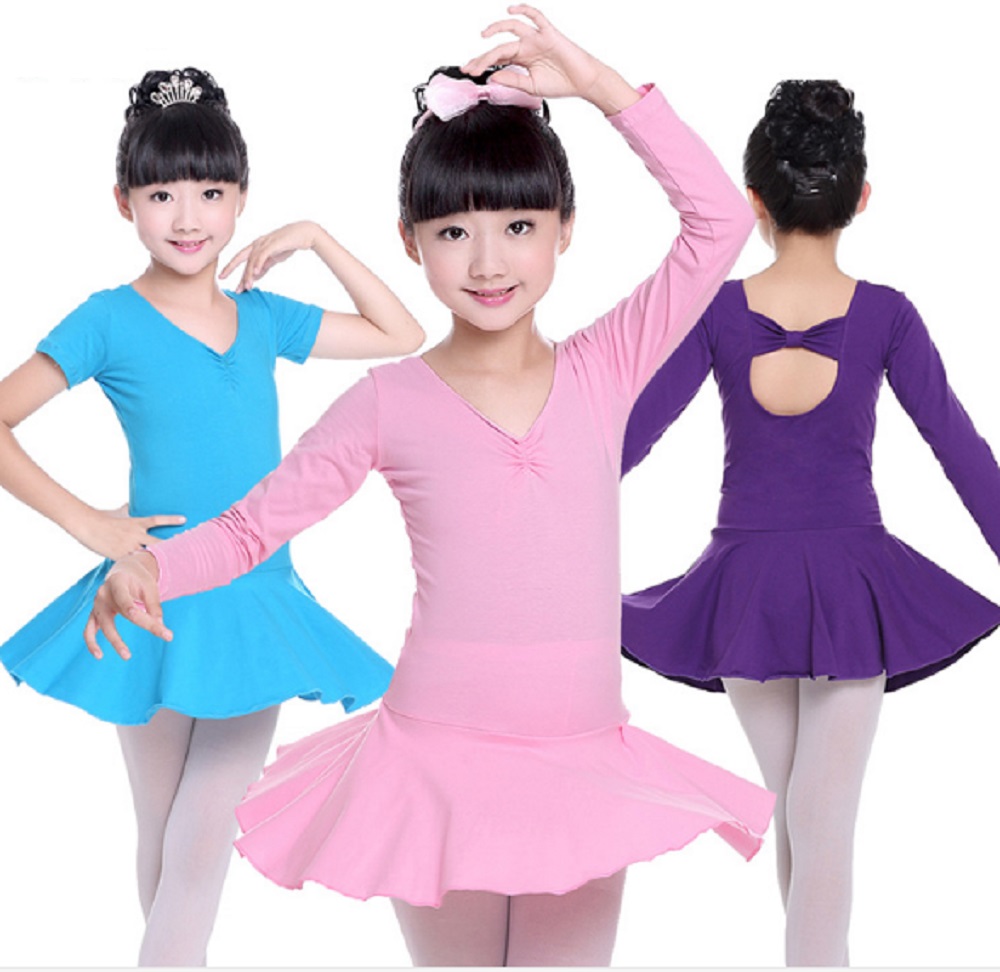 

Kids Girls Classic Long Sleeve Dance Ballet Dress Bowknot Design Leotard, Pink