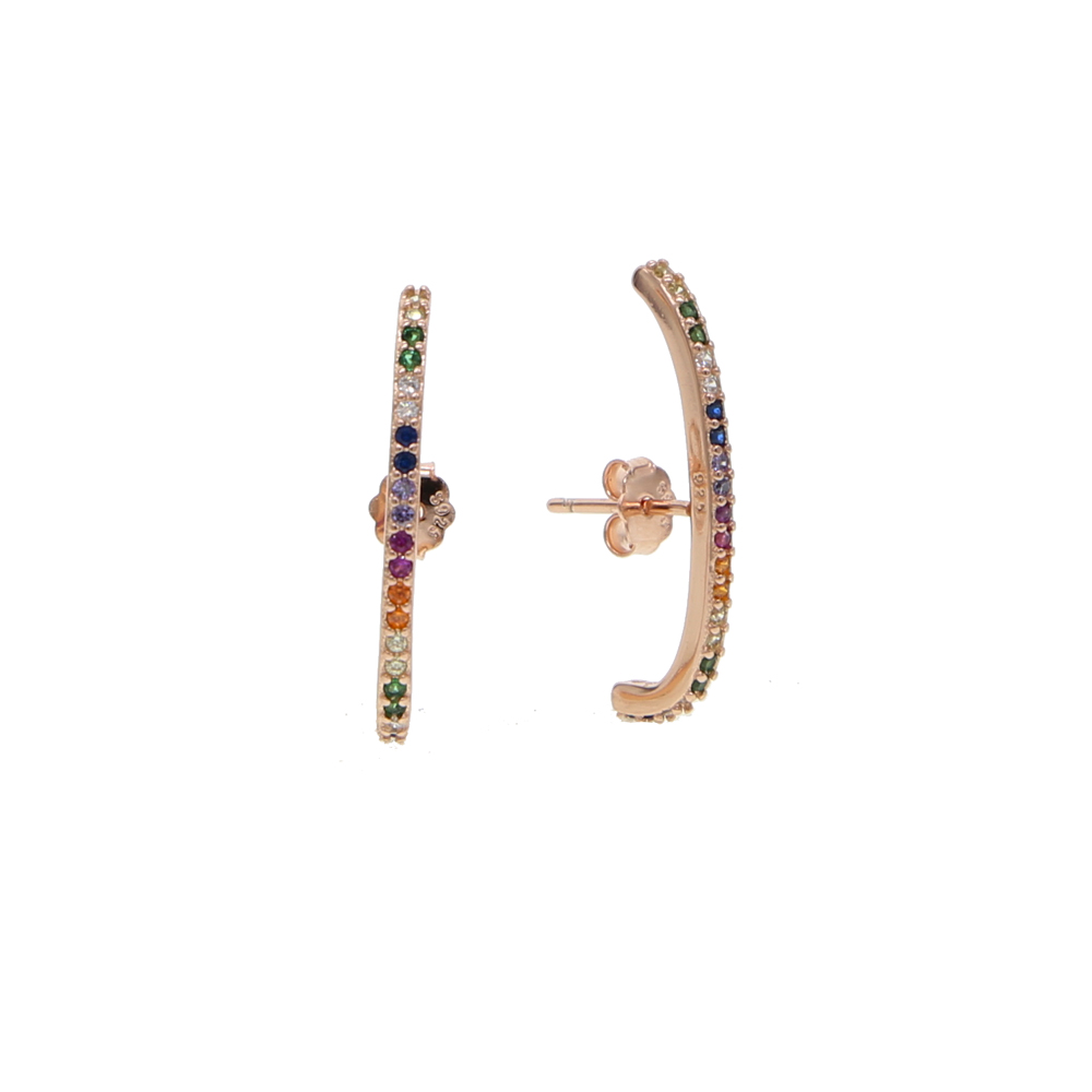2018 Genuine 925 Sterling Silver bar long Stud Earring with color zirconia Earring for women cute girl Wedding cuff earing fashion Jewelry