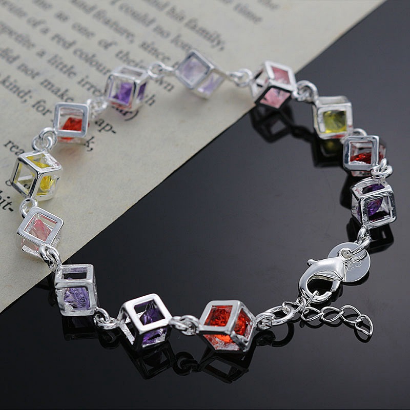 

Fine 925 Sterling Silver Bracelet for Women Men,Fashion 925 Silver Red Charm Crystal Chain 8inch Bracelet Italy 2018 New Arrival Xmas AH220, Black