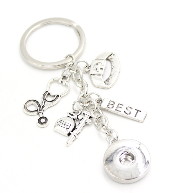 new arrival diy interchangeable 18mm snap jewelry snap button key chain nurse hat key chain bag charm keyring nurse gifts-image-421112086