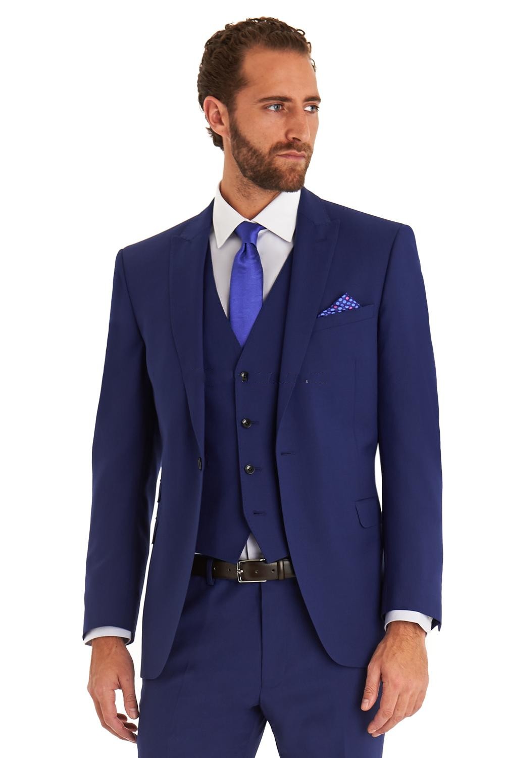 

Hot Selling Blue Groom Tuxedos High Quality Man Wedding Suit Peak Lapel One Button Side Vent Men Dinner Prom Blazer(Jacket+Pants+Tie+Vest) 7, Same as picture