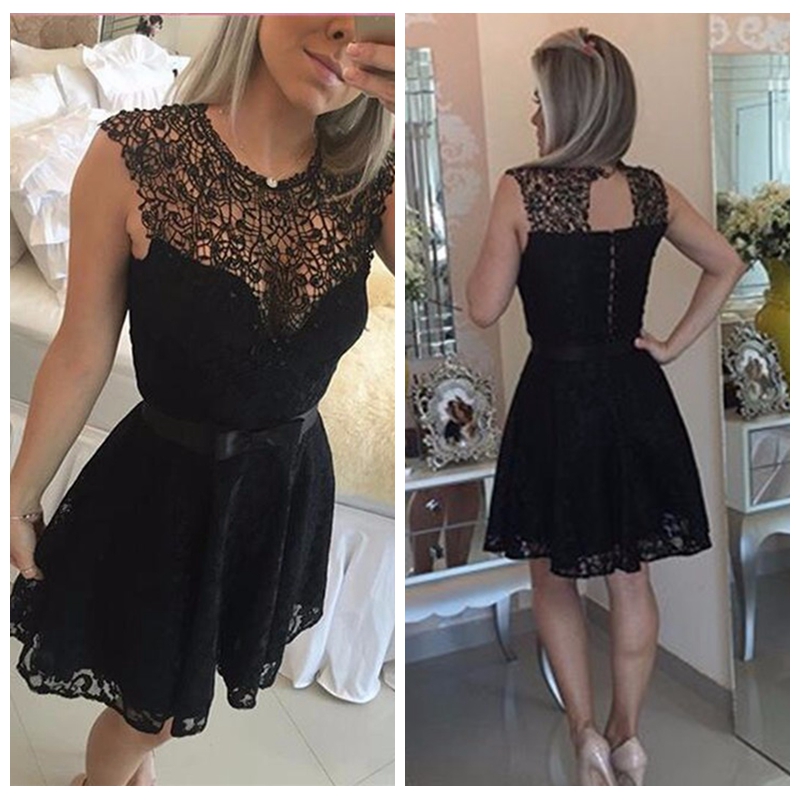

Little Black Dress Lace Short Cocktail Dresses Jewel Neck A Line Mini Prom Party Gowns Cheap Homecoming Graduation Vestido De Festa, Yellow