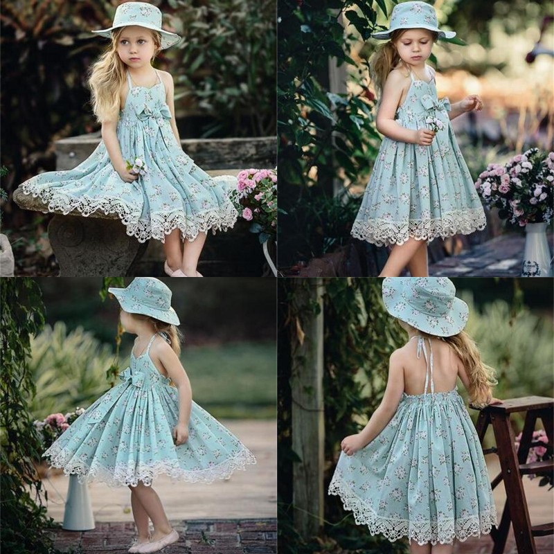 

top quality girls lace Floral Bowknot Dress girl backless Halter Drawstring Dress charm Girls Summer Dresses, Purple