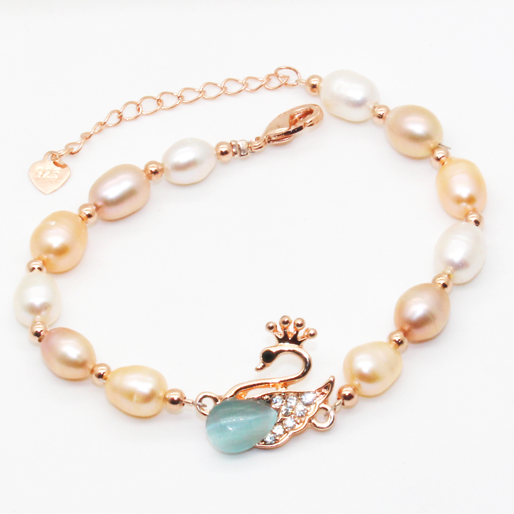 

Fashion Jewelry Natural Freshwater Pearl Bracelet Swan 6-8mm big pearl Pearl Bracelet Gives Surprise Gift for Lovers