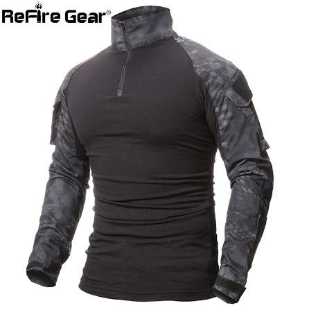

ReFire Gear Camouflage Army T-Shirt Men US RU Soldiers Combat Tactical T Shirt Military Force Multicam Camo Long Sleeve T Shirts, White;black
