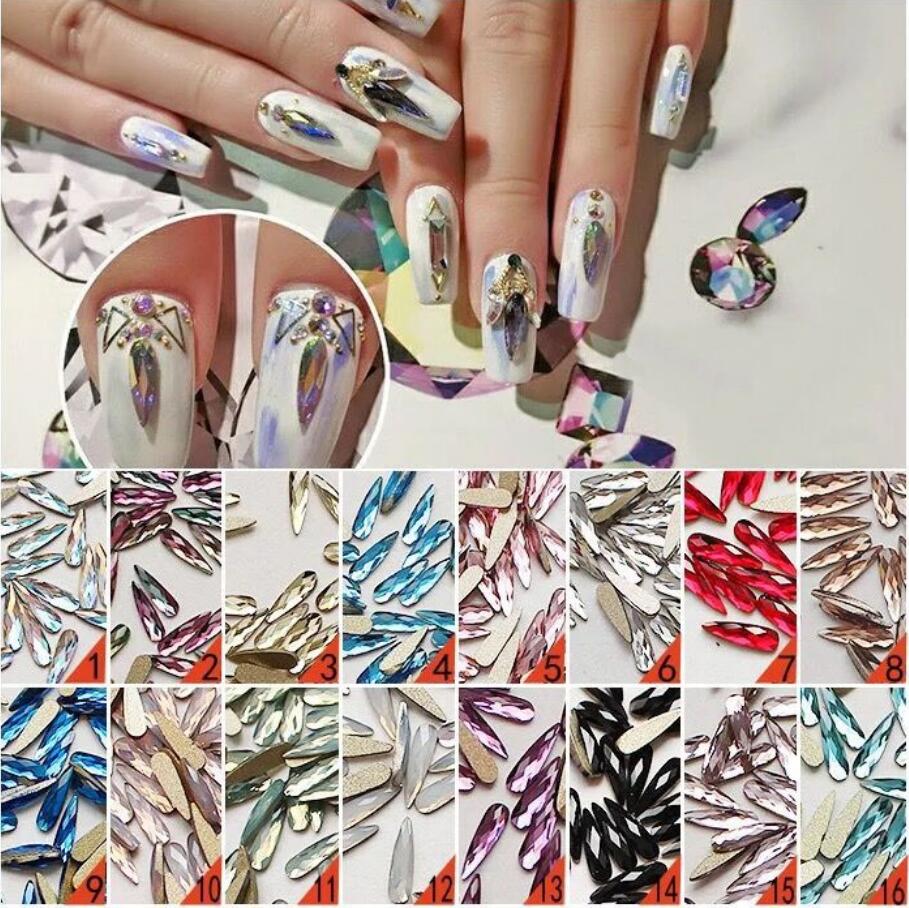 

3x10mm Rhinestones Marquise flame shape Flatback pointed back jewellery 3D Nail Art Gllitter Teardrop Glass Crystals 15 colors