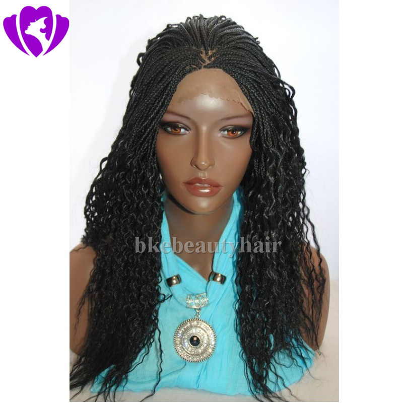 

Stock black micro braided wig Lace Front Synthetic Wigs For Africa American box Braids High Temperature Women Wigs