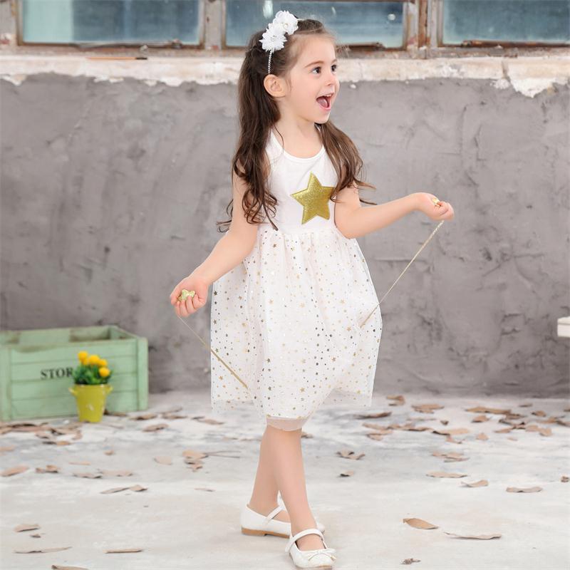 

Baby Girls Sequins Dresses Star Printed with Belt Sleeveless Dress kids party princess dress 3-10T summer girl dress, Black