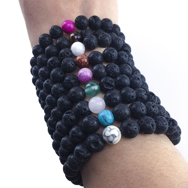 

9 Styles 8mm Natural Black Lava Stone Beads Tiger Eye Turquoise Bracelet DIY Essential Oil Diffuser Bracelet