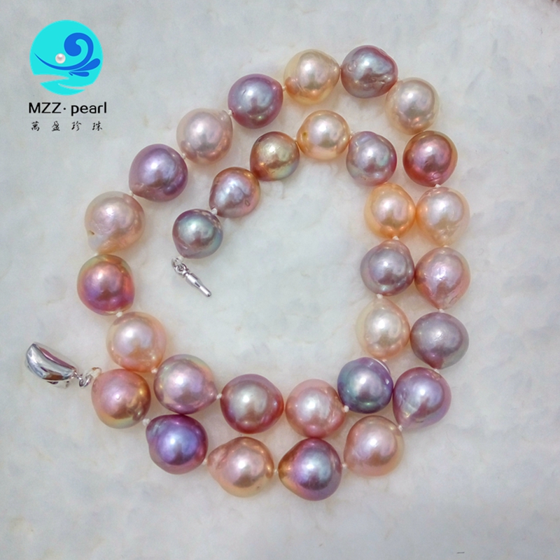 

good quality pearl necklace nucleated baroque drop shaped pearls multicolor 12x13mm