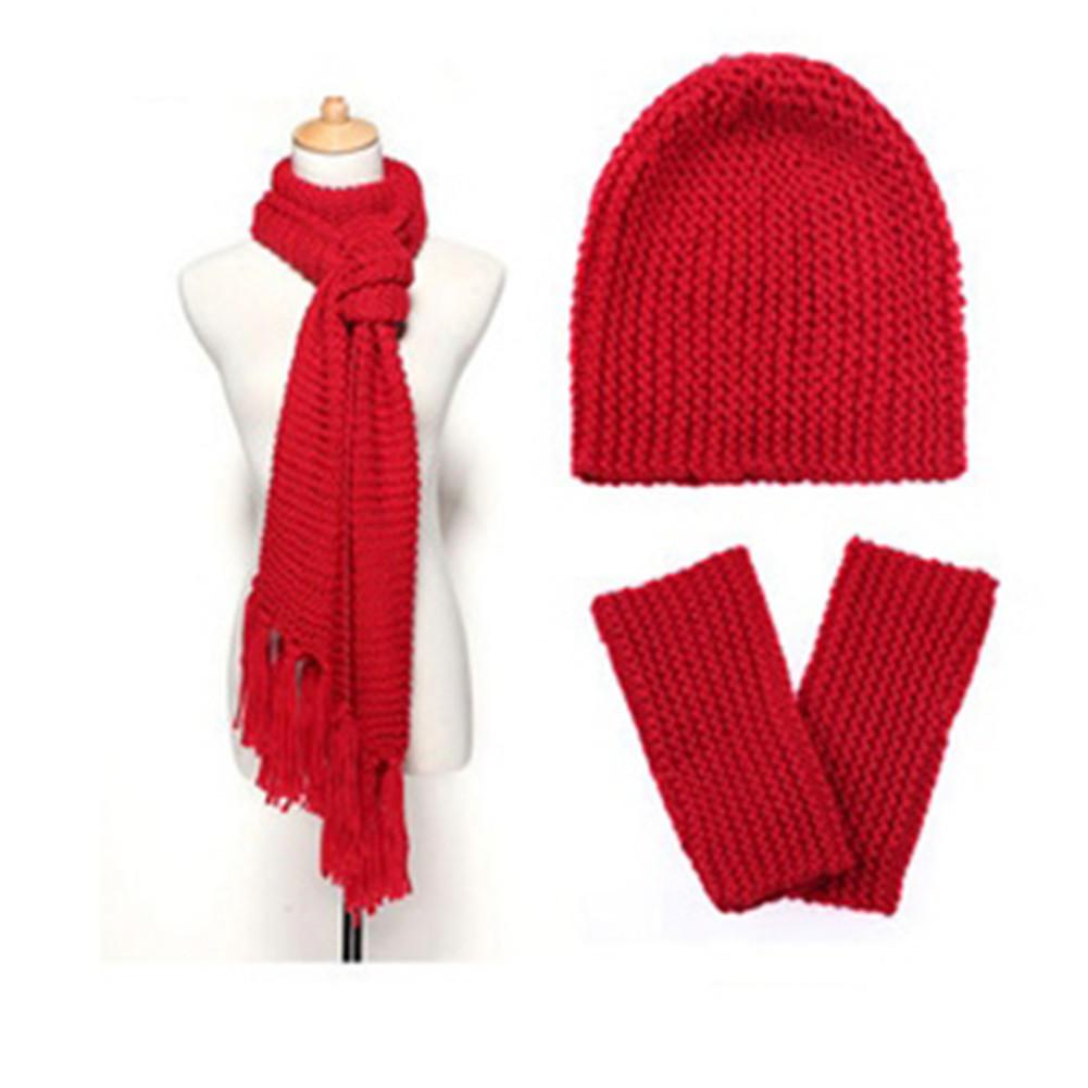 

Scarfs Set Ladies Outdoor Autumn And Winter Warm Wool Hat Scarf Gloves Three-piece Hat And Scarf Set For Women